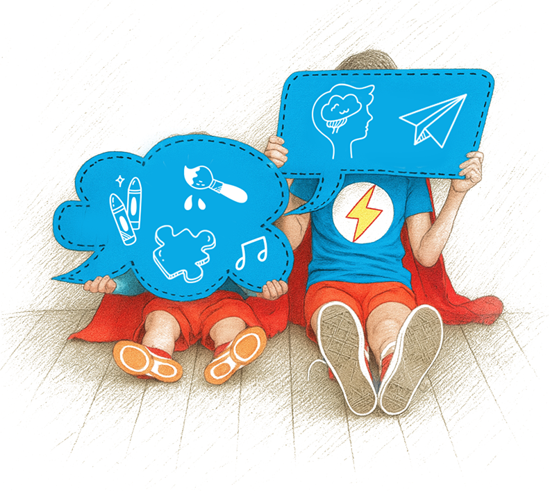 ilustracja dzieci z chmurkami w ręku